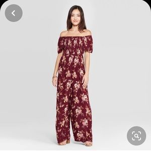 [NWT] Xhiliration Burgundy Floral Jumpsuit, S